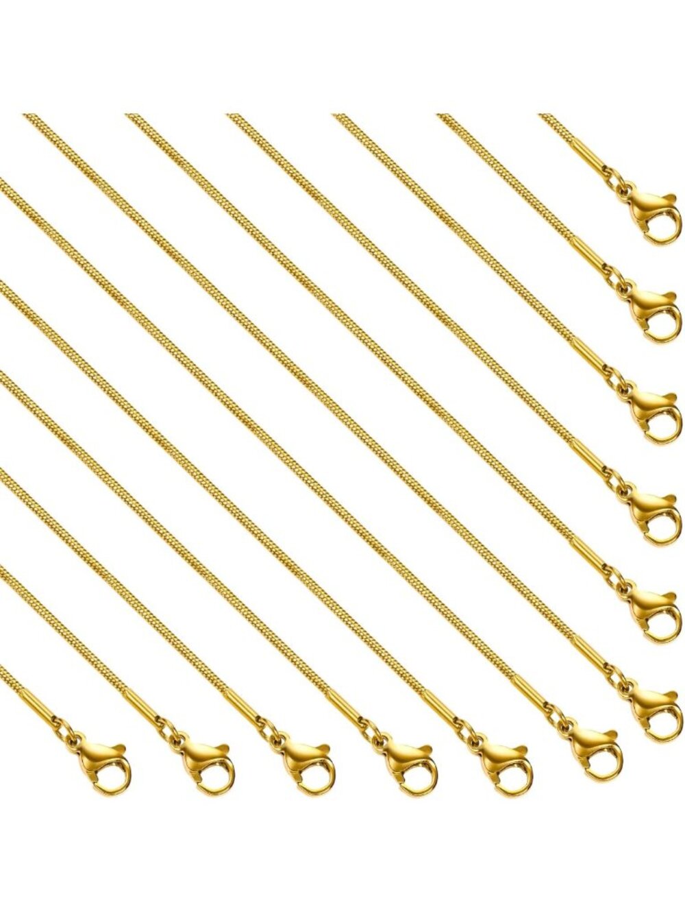 12 Pcs 20" Stainless Steel Gold Chain Necklaces Set - Bulk Jewelry for Layering